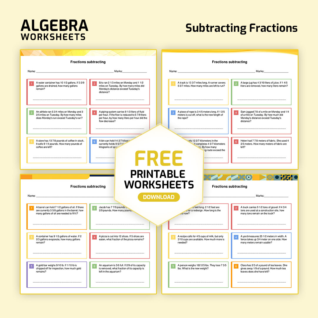 Subtracting Fractions​ Worksheet