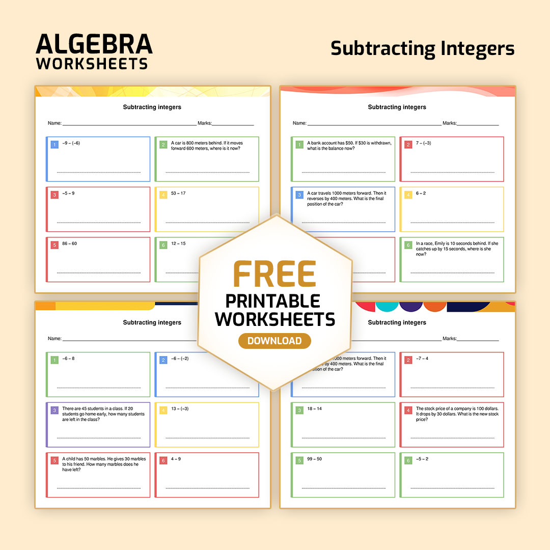 Subtracting Integers Worksheet​