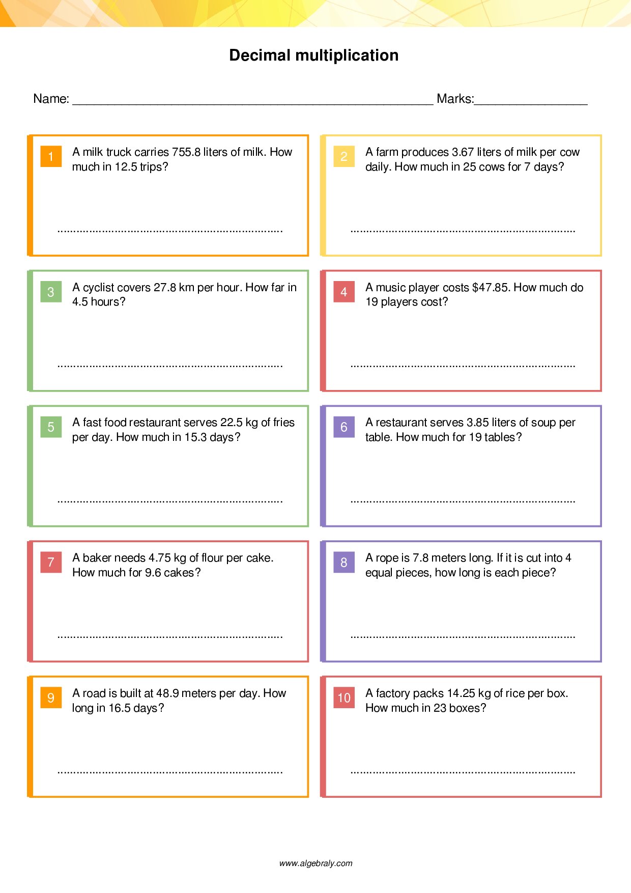 Decimal multiplication Worksheet 2