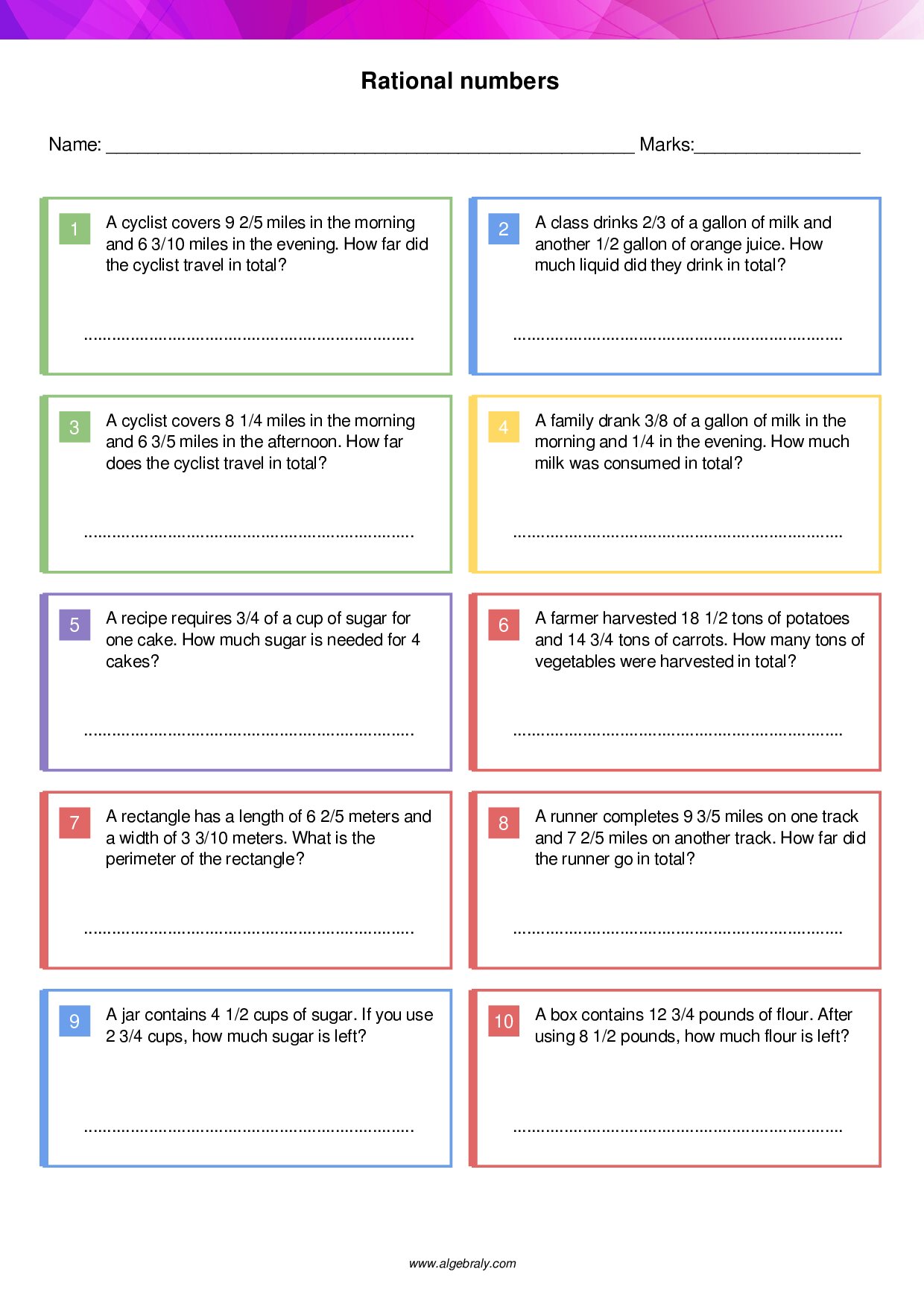 Rational numbers Worksheet 2