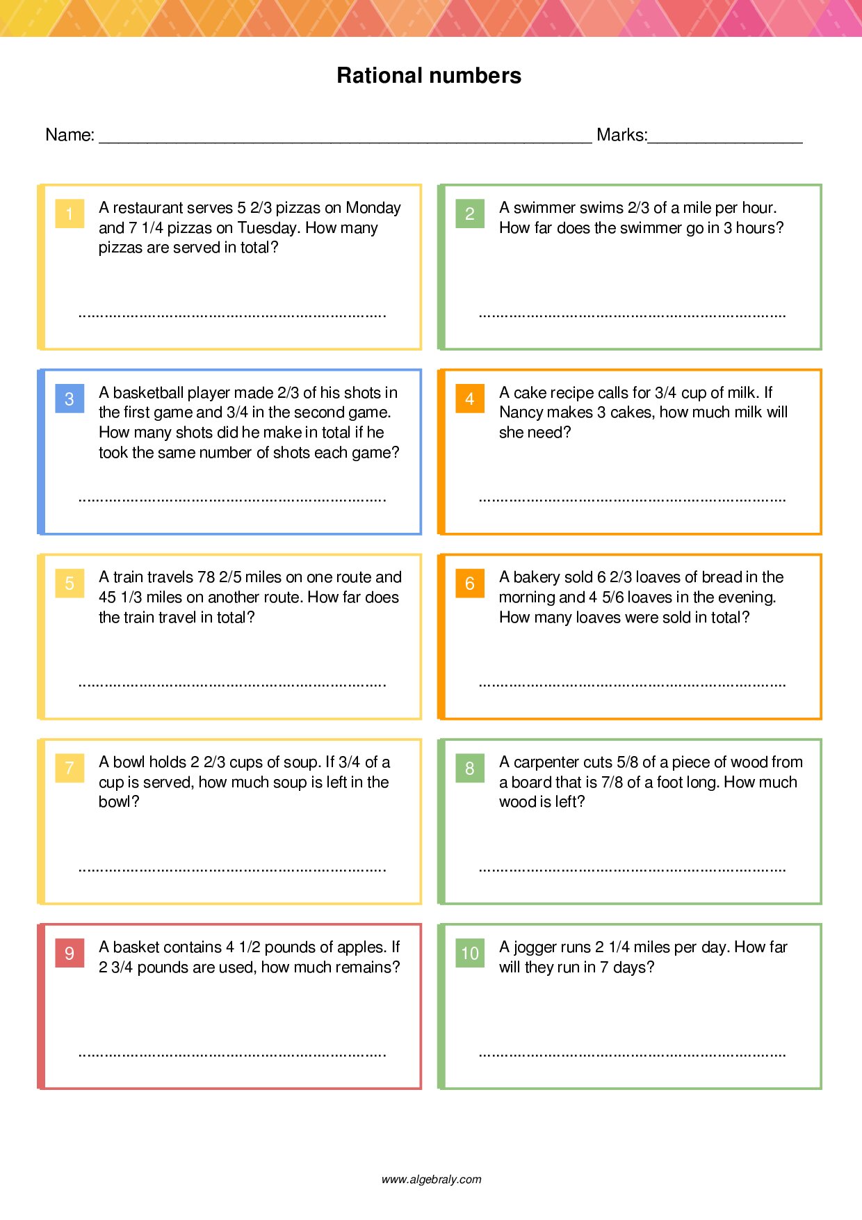 Rational numbers Worksheet 3