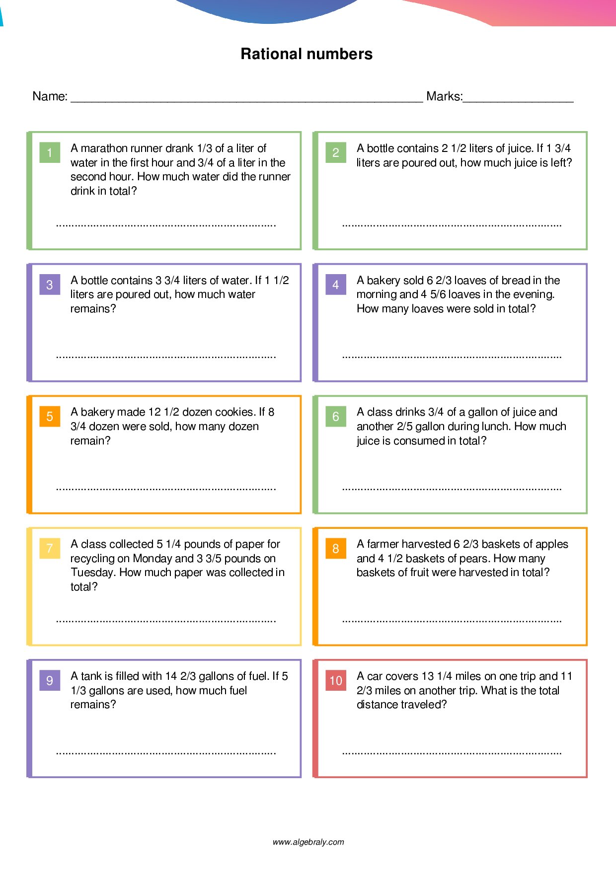 Rational numbers Worksheet 4