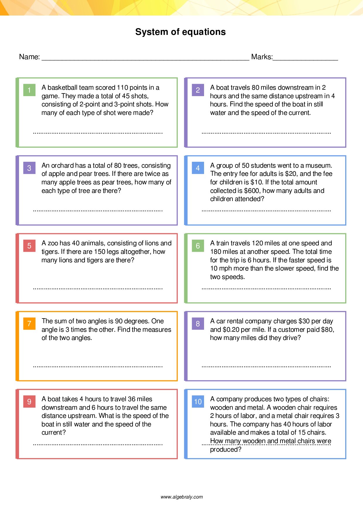 System of equations Worksheet 2