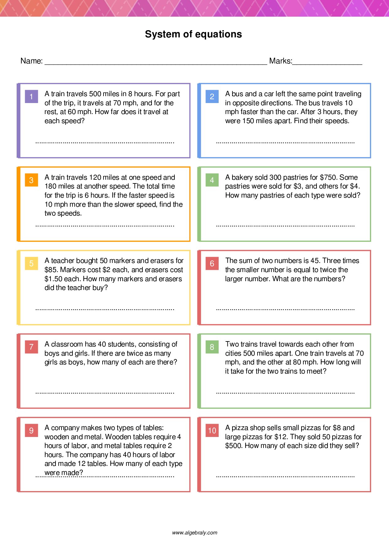 System of equations Worksheet 3