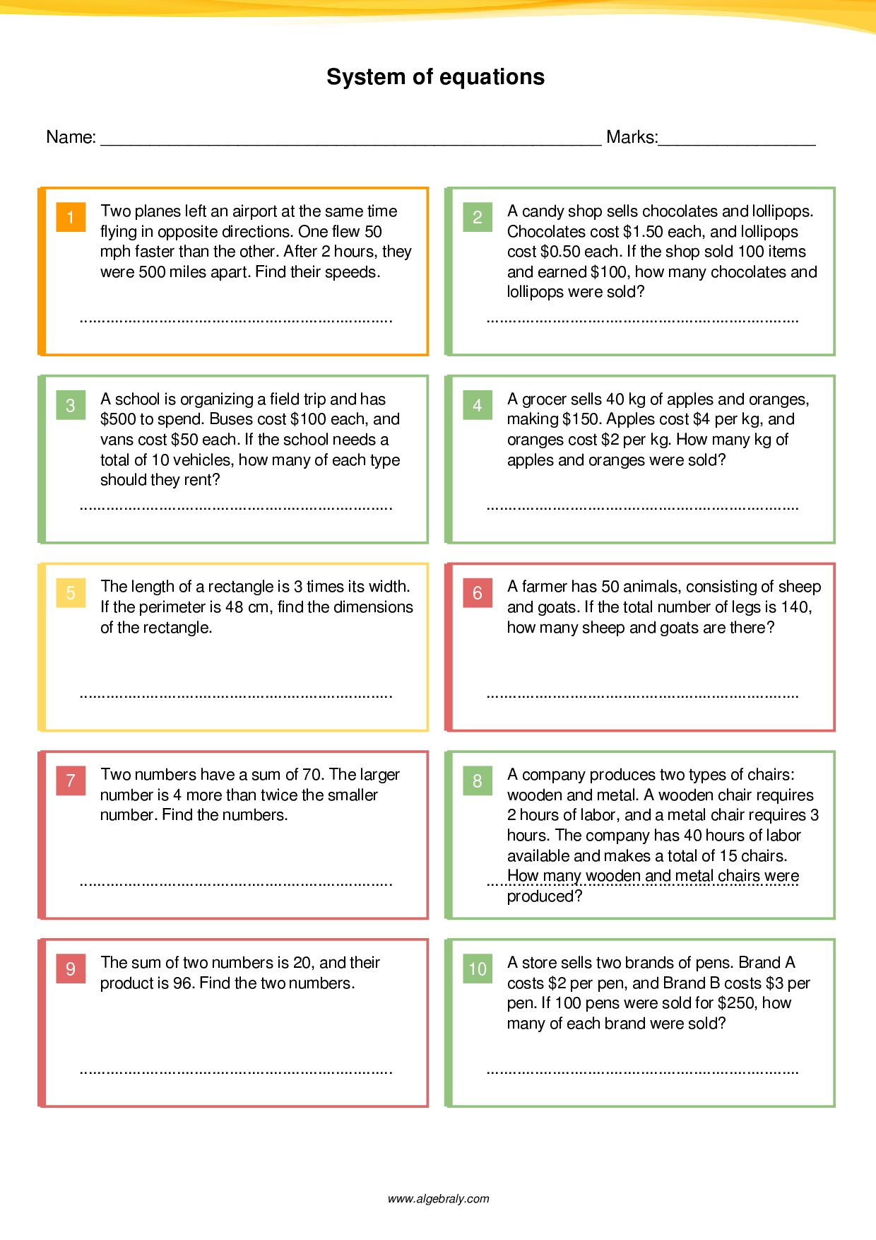 System of equations Worksheet 4