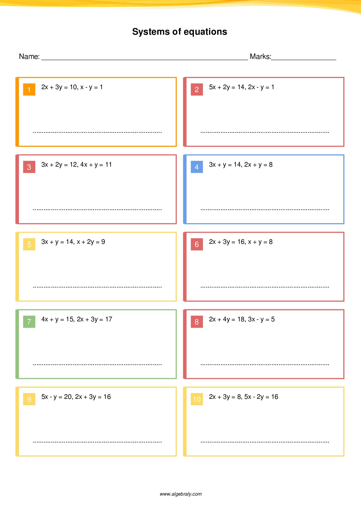 Systems of equations Worksheet 1