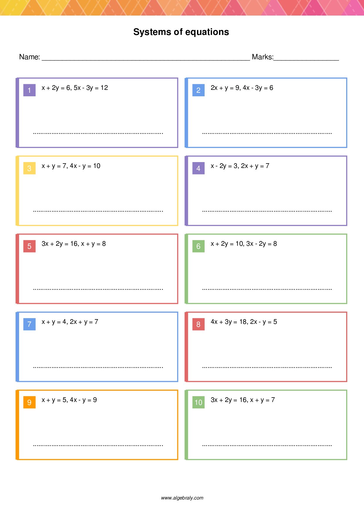 Systems of equations Worksheet 3